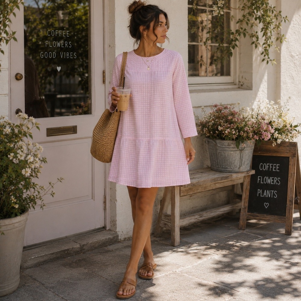 Mads Norgaard Copenhagen Pink Gingham Pop Check Dinella Ruffle Drop Hem Dress